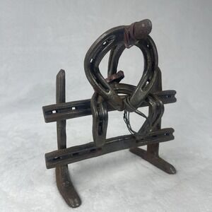 VTG Diamond Horseshoe Western Cowboy on Fence Rustic Iron Handmade Art Signed